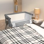 Pat pentru copii cu saltea, gri închis, pânză textil GartenMobel Dekor