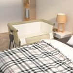 Pat pentru copii cu saltea, gri taupe, pânză textil GartenMobel Dekor