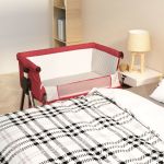 Pat pentru copii cu saltea, roșu, pânză textil GartenMobel Dekor