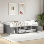 Pat de zi cu sertare fără saltea, gri beton, 100x200 cm GartenMobel Dekor