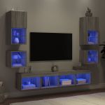 Unități de perete TV cu LED-uri, 8 piese, gri sonoma, lemn GartenMobel Dekor