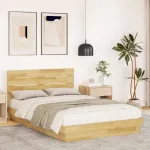 Cadru de pat cu tăblie fără saltea 120x200 cm lemn masiv stejar GartenMobel Dekor