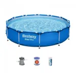 Piscina structura metalica, rotunda, cu pompa, filtru, test analiza apa, albastru, 366x76 cm, Bestway Steel Pro GartenVIP DiyLine