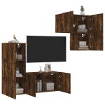 Unități TV de perete cu LED-uri, 4 piese, stejar fumuriu, lemn GartenMobel Dekor