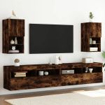 Comode TV cu lumini LED, 2 buc., stejar fumuriu, 30,5x30x60 cm GartenMobel Dekor