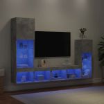 Unități TV de perete cu LED-uri 4 piese gri beton lemn compozit GartenMobel Dekor