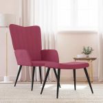 Scaun de relaxare cu taburet, roșu vin, catifea GartenMobel Dekor