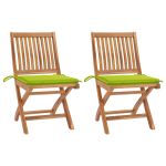 Scaune de grădină cu perne verde aprins, 2 buc., lemn masiv tec GartenMobel Dekor
