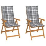 Scaune grădină, perne gri model carouri, 2 buc., lemn masiv tec GartenMobel Dekor