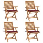 Scaune grădină pliabile cu perne, 4 buc, lemn masiv tec GartenMobel Dekor