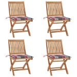 Scaune grădină pliabile cu perne, 4 buc, lemn masiv tec GartenMobel Dekor