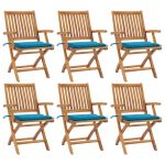 Scaune grădină pliabile cu perne, 6 buc, lemn masiv tec GartenMobel Dekor