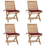 Scaune grădină stivuibile cu perne, 4 buc, lemn masiv tec GartenMobel Dekor