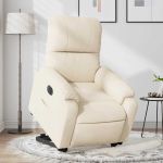 Fotoliu rabatabil electric cu ridicare, bej, microfibră GartenMobel Dekor