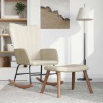 Scaun balansoar cu taburet, alb crem, catifea GartenMobel Dekor