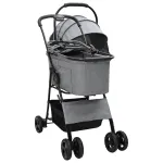 Carucior pentru Pisici Pliante Ajustabil Gri 81 x 47 x 99 cm GartenMobel Dekor