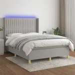 Pat cu arcuri, saltea și LED, gri deschis, 140x200 cm, textil GartenMobel Dekor