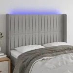 Tăblie de pat cu LED, gri deschis, 147x16x118/128 cm, textil GartenMobel Dekor