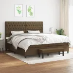 Pat box spring cu saltea, maro închis, 200x200 cm, textil GartenMobel Dekor