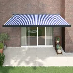 Copertină retractabilă albastru/alb, 4x3 m, textil/aluminiu GartenMobel Dekor