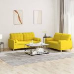 Set de canapele cu perne, 2 piese, galben deschis, textil GartenMobel Dekor