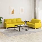 Set de canapele cu perne, 2 piese, galben deschis, textil GartenMobel Dekor