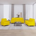 Set de canapele cu perne, 3 piese, galben deschis, textil GartenMobel Dekor