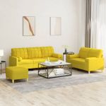 Set de canapele cu perne, 3 piese, galben deschis, textil GartenMobel Dekor
