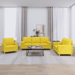 Set de canapele cu perne, 3 piese, galben deschis, textil GartenMobel Dekor