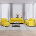 Set de canapele cu perne, 4 piese, galben deschis, textil GartenMobel Dekor