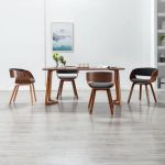 Scaune de bucătărie, 4 buc, gri, lemn curbat și material textil GartenMobel Dekor