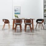 Scaune de bucătărie 6 buc. gri lemn curbat și material textil GartenMobel Dekor