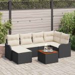 Set Canapea Grădină 7 pcs Negru, alb Mari Ratan & Tesatura GartenMobel Dekor