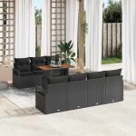 Set Canapea Grădină cu pernă Manual 8 pcs Negru Pentru 6 Persoane GartenMobel Dekor