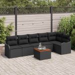 Set de canapea de grădină 7 pcs Negru Mari Rattan, Lemn GartenMobel Dekor