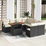 Set de sofa de grădină cu pernă 9 pcs Negru și Crem Mare GartenMobel Dekor