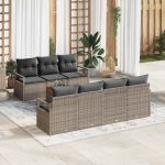 Set Canapea Grădină 8 pcs Gri Mare Ratan & Oţel & Poliester GartenMobel Dekor