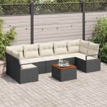 Set Divan Grădină 8 pcs Negru, alb Masiv rattan, material moale GartenMobel Dekor
