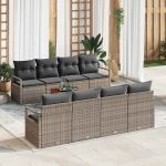 Set de Canapea de Grădină Gri 9 pcs Gri mare Poliratan GartenMobel Dekor