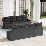Set canapea de grădină 7 pcs Negru 55 x 55 x 37 cm Rattan, Lemn GartenMobel Dekor