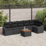Set canapele grădină 7 pcs Negru 55 x 55 x 37 cm Rattan, Lemn GartenMobel Dekor