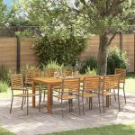 Set de Dining pentru Grădină 9 pcs Gri 180 x 90 x 75 cm GartenMobel Dekor