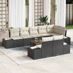 Set de canapea de grădină 9 pcs Negru, alb 55 x 55 x 37 cm GartenMobel Dekor