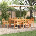 Set de masă de dining 9 pcs Natural 180 x 90 x 75 cm GartenMobel Dekor