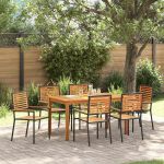 Set mese grădină 7 pcs Negru 140 x 80 x 74 cm Metal, Lemn GartenMobel Dekor