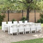 Set de masă pentru grădină 11 pcs Alb mare Rattan și oțel GartenMobel Dekor