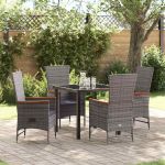 Scaune de exterior cu pernă 5 pcs Gri 80 x 80 x 73 cm Rattan PE GartenMobel Dekor