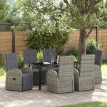 Set Mese Grădină cu pernă 7 pcs Gri 160 x 80 x 73 cm ratan PE GartenMobel Dekor