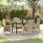 Set de scaune de exterior cu pernă 5 pcs Beige, Alb crem GartenMobel Dekor