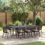 Set mese grădină 9 pcs Maro mare Metal, Ratan, Compozit lemnos GartenMobel Dekor